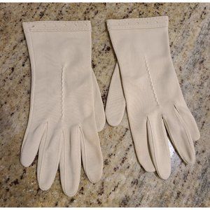 Vintage Size L 7 Biege Nylon Stretch Formal 9" Gloves Wrist Accent